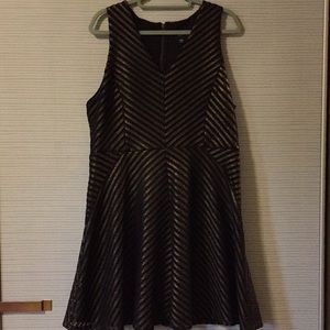 Black and Gold A-Line Party Dress Chevron Pattern